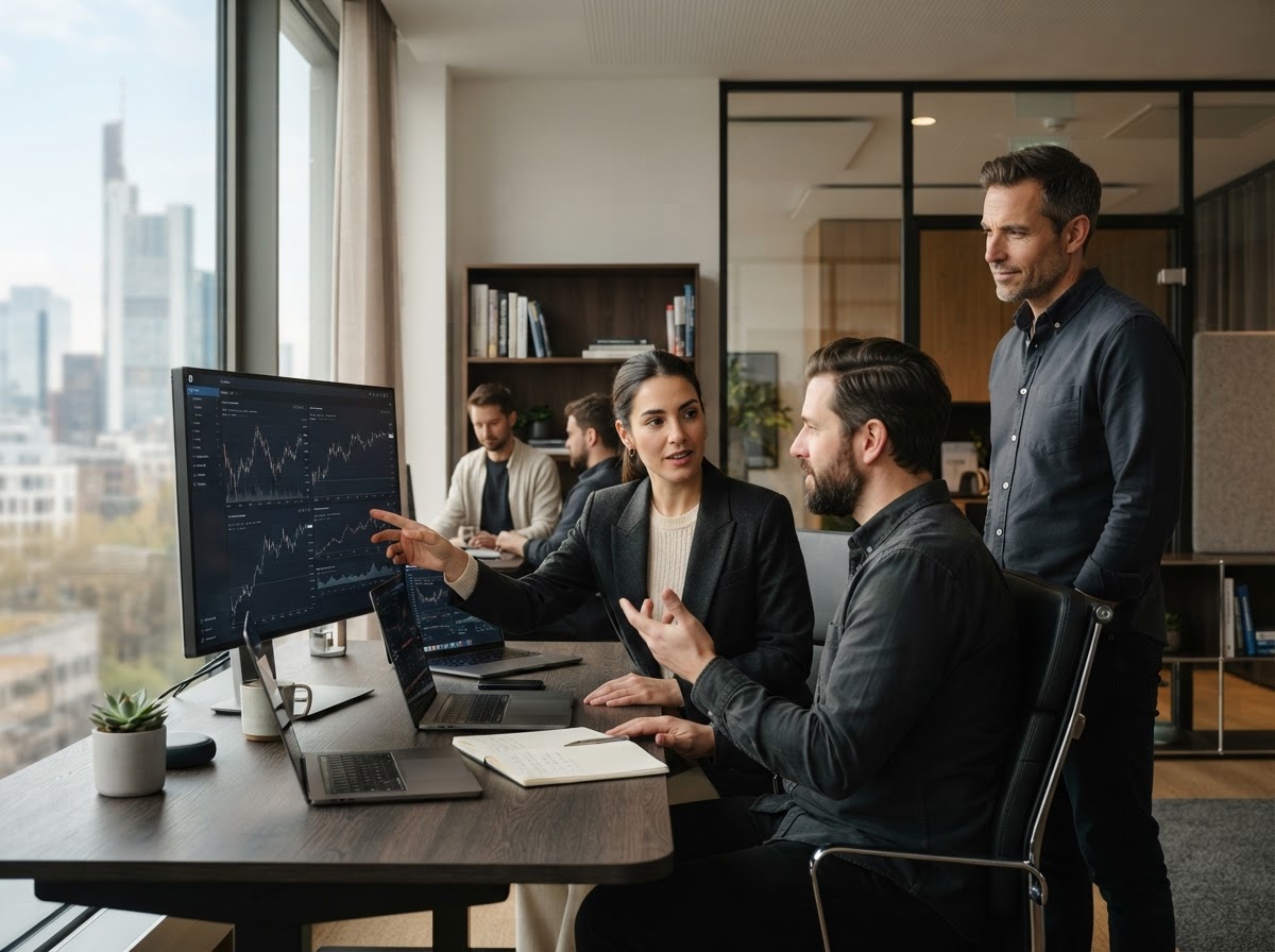 Trader Bot analyst reviewing AI-generated performance data